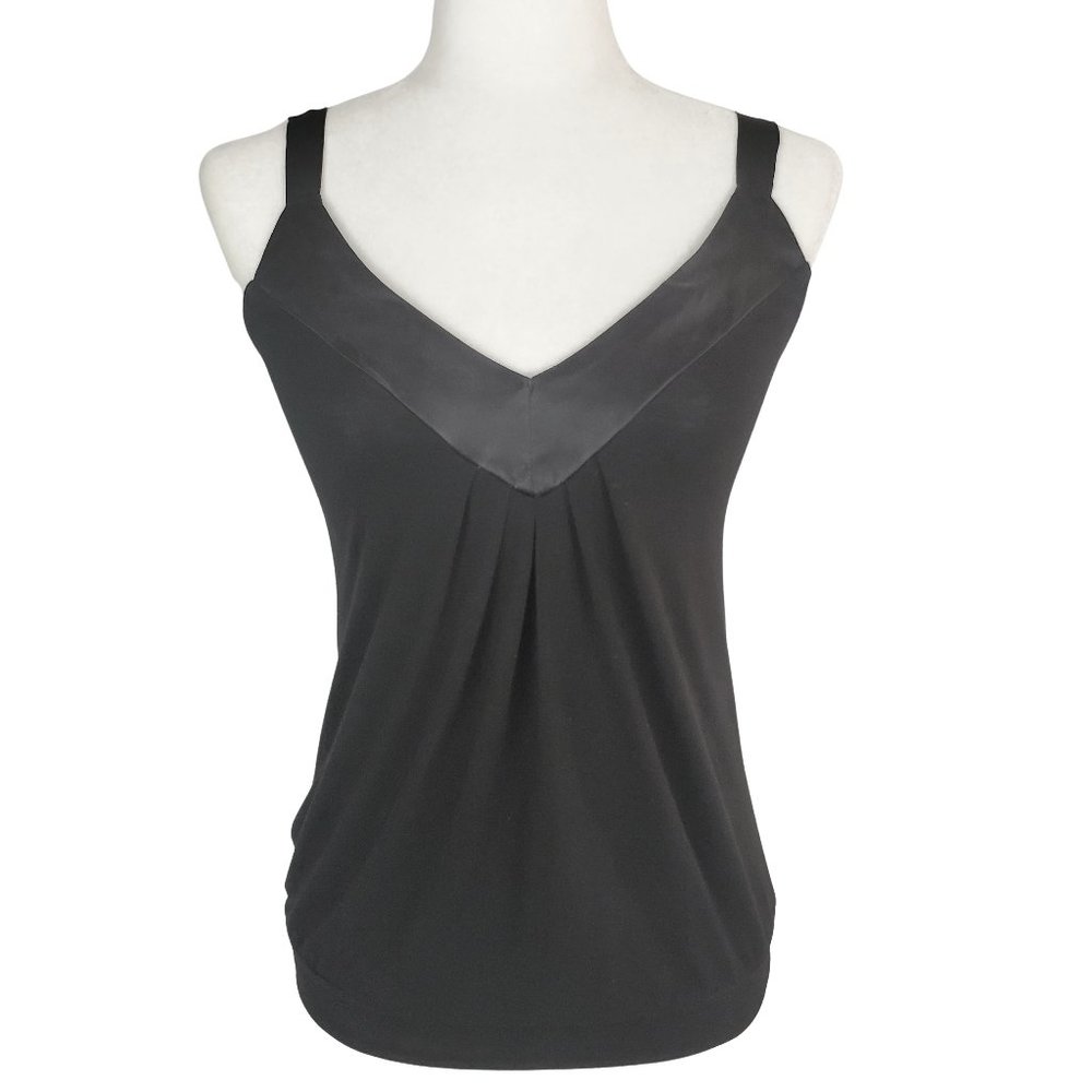 WHBM Pleated Satin V-Neck Sleeveless Black Top Women's Small